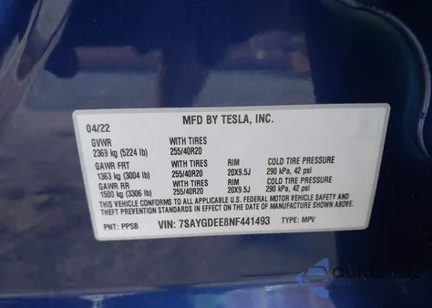 2022 Tesla Model Y Long Range Dual Motor All-Wheel Drive из США, поврежденный, VIN 7SAYGDEE8NF441493